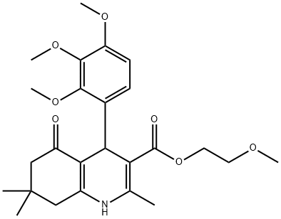 2-(methyloxy)ethyl 2,7,7-trimethyl-5-oxo-4-[2,3,4-tris(methyloxy)phenyl]-1,4,5,6,7,8-hexahydroquinoline-3-carboxylate Struktur