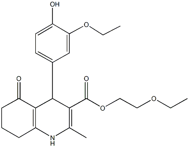 2-ethoxyethyl 4-(3-ethoxy-4-hydroxyphenyl)-2-methyl-5-oxo-1,4,5,6,7,8-hexahydro-3-quinolinecarboxylate Struktur