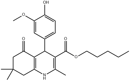 pentyl 4-[4-hydroxy-3-(methyloxy)phenyl]-2,7,7-trimethyl-5-oxo-1,4,5,6,7,8-hexahydroquinoline-3-carboxylate 化学構造式