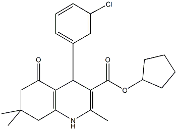 cyclopentyl 4-(3-chlorophenyl)-2,7,7-trimethyl-5-oxo-1,4,5,6,7,8-hexahydroquinoline-3-carboxylate,299946-94-4,结构式