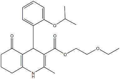 2-(ethyloxy)ethyl 2-methyl-4-{2-[(1-methylethyl)oxy]phenyl}-5-oxo-1,4,5,6,7,8-hexahydroquinoline-3-carboxylate Structure