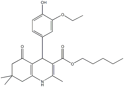 pentyl 4-[3-(ethyloxy)-4-hydroxyphenyl]-2,7,7-trimethyl-5-oxo-1,4,5,6,7,8-hexahydroquinoline-3-carboxylate Structure