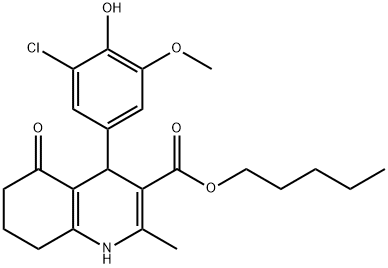 pentyl 4-[3-chloro-4-hydroxy-5-(methyloxy)phenyl]-2-methyl-5-oxo-1,4,5,6,7,8-hexahydroquinoline-3-carboxylate 结构式