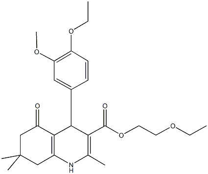 2-(ethyloxy)ethyl 4-[4-(ethyloxy)-3-(methyloxy)phenyl]-2,7,7-trimethyl-5-oxo-1,4,5,6,7,8-hexahydroquinoline-3-carboxylate 化学構造式