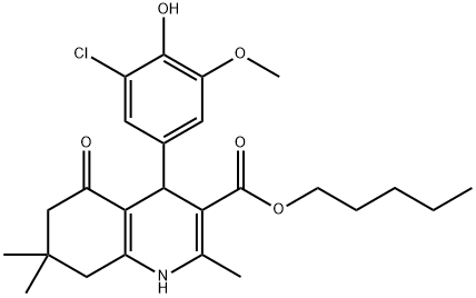pentyl 4-(3-chloro-4-hydroxy-5-methoxyphenyl)-2,7,7-trimethyl-5-oxo-1,4,5,6,7,8-hexahydro-3-quinolinecarboxylate Struktur
