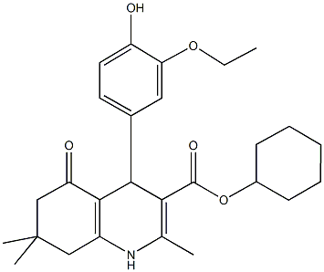 cyclohexyl 4-[3-(ethyloxy)-4-hydroxyphenyl]-2,7,7-trimethyl-5-oxo-1,4,5,6,7,8-hexahydroquinoline-3-carboxylate Structure