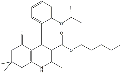 pentyl 2,7,7-trimethyl-4-{2-[(1-methylethyl)oxy]phenyl}-5-oxo-1,4,5,6,7,8-hexahydroquinoline-3-carboxylate Struktur