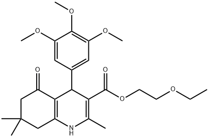 2-(ethyloxy)ethyl 2,7,7-trimethyl-5-oxo-4-[3,4,5-tris(methyloxy)phenyl]-1,4,5,6,7,8-hexahydroquinoline-3-carboxylate 化学構造式