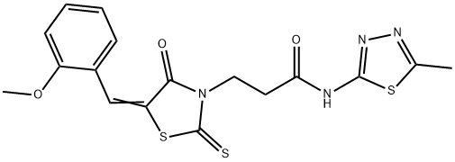 3-[5-(2-methoxybenzylidene)-4-oxo-2-thioxo-1,3-thiazolidin-3-yl]-N-(5-methyl-1,3,4-thiadiazol-2-yl)propanamide Struktur