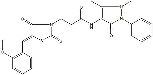 N-(1,5-dimethyl-3-oxo-2-phenyl-2,3-dihydro-1H-pyrazol-4-yl)-3-[5-(2-methoxybenzylidene)-4-oxo-2-thioxo-1,3-thiazolidin-3-yl]propanamide,299952-85-5,结构式