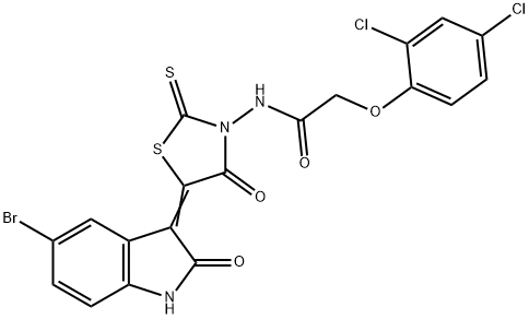 N-[5-(5-bromo-2-oxo-1,2-dihydro-3H-indol-3-ylidene)-4-oxo-2-thioxo-1,3-thiazolidin-3-yl]-2-(2,4-dichlorophenoxy)acetamide Structure