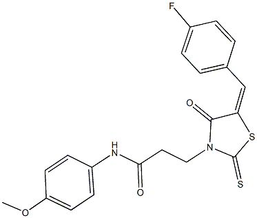 3-[5-(4-fluorobenzylidene)-4-oxo-2-thioxo-1,3-thiazolidin-3-yl]-N-(4-methoxyphenyl)propanamide 化学構造式