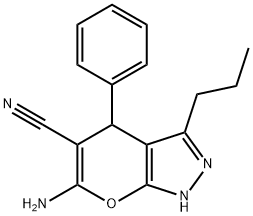 6-amino-4-phenyl-3-propyl-2,4-dihydropyrano[2,3-c]pyrazole-5-carbonitrile Structure