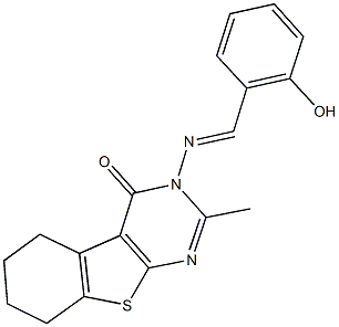 3-[(2-hydroxybenzylidene)amino]-2-methyl-5,6,7,8-tetrahydro[1]benzothieno[2,3-d]pyrimidin-4(3H)-one Struktur