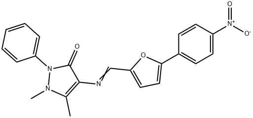 4-{[(5-{4-nitrophenyl}-2-furyl)methylene]amino}-1,5-dimethyl-2-phenyl-1,2-dihydro-3H-pyrazol-3-one,300587-60-4,结构式