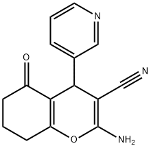 2-アミノ-4-(3-ピリジル)-5-オキソ-5,6,7,8-テトラヒドロ-2-クロメン-3-カルボニトリル 化学構造式