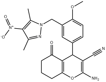 2-amino-4-{3-[(3,5-dimethyl-4-nitro-1H-pyrazol-1-yl)methyl]-4-methoxyphenyl}-5-oxo-5,6,7,8-tetrahydro-4H-chromene-3-carbonitrile Structure