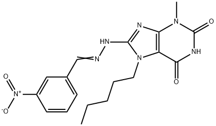 3-nitrobenzaldehyde (3-methyl-2,6-dioxo-7-pentyl-2,3,6,7-tetrahydro-1H-purin-8-yl)hydrazone 化学構造式