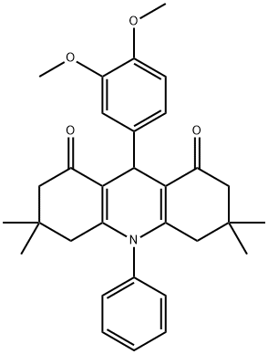 9-(3,4-dimethoxyphenyl)-3,3,6,6-tetramethyl-10-phenyl-3,4,6,7,9,10-hexahydro-1,8(2H,5H)-acridinedione 化学構造式