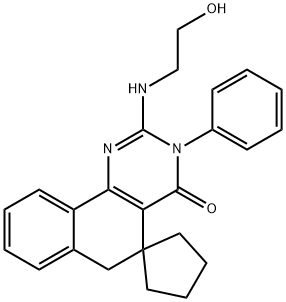 2-[(2-hydroxyethyl)amino]-3-phenyl-5,6-dihydrospiro(benzo[h]quinazoline-5,1'-cyclopentane)-4(3H)-one Structure