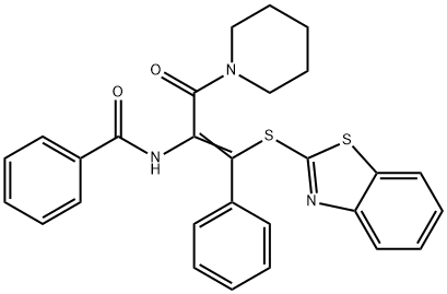 N-[2-(1,3-benzothiazol-2-ylsulfanyl)-2-phenyl-1-(1-piperidinylcarbonyl)vinyl]benzamide Structure