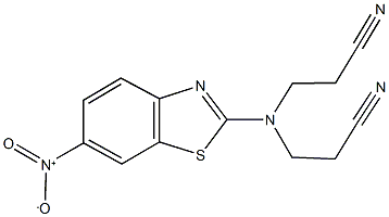 3-((2-cyanoethyl){6-nitro-1,3-benzothiazol-2-yl}amino)propanenitrile 化学構造式