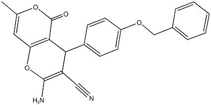 2-amino-4-[4-(benzyloxy)phenyl]-7-methyl-5-oxo-4H,5H-pyrano[4,3-b]pyran-3-carbonitrile Structure