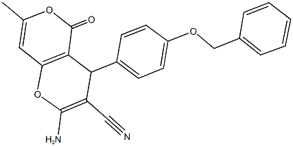 2-amino-4-[4-(benzyloxy)phenyl]-7-methyl-5-oxo-4H,5H-pyrano[4,3-b]pyran-3-carbonitrile 结构式