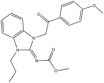 methyl 1-[2-(4-methoxyphenyl)-2-oxoethyl]-3-propyl-1,3-dihydro-2H-benzimidazol-2-ylidenecarbamate,300708-75-2,结构式