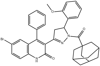 3-[1-(1-adamantylcarbonyl)-5-(2-methoxyphenyl)-4,5-dihydro-1H-pyrazol-3-yl]-6-bromo-4-phenyl-2(1H)-quinolinone,300717-14-0,结构式