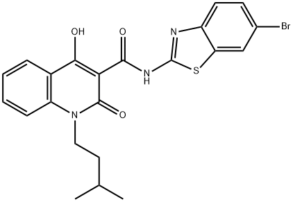 N-(6-bromo-1,3-benzothiazol-2-yl)-4-hydroxy-1-isopentyl-2-oxo-1,2-dihydro-3-quinolinecarboxamide Structure