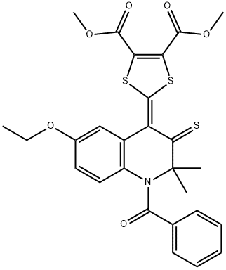 dimethyl 2-(1-benzoyl-6-ethoxy-2,2-dimethyl-3-thioxo-2,3-dihydro-4(1H)-quinolinylidene)-1,3-dithiole-4,5-dicarboxylate 化学構造式