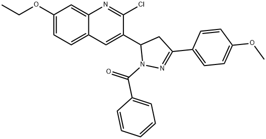 2-chloro-7-(ethyloxy)-3-[3-[4-(methyloxy)phenyl]-1-(phenylcarbonyl)-4,5-dihydro-1H-pyrazol-5-yl]quinoline 结构式