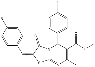 methyl 2-(4-fluorobenzylidene)-5-(4-fluorophenyl)-7-methyl-3-oxo-2,3-dihydro-5H-[1,3]thiazolo[3,2-a]pyrimidine-6-carboxylate Struktur