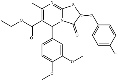 ethyl 5-(3,4-dimethoxyphenyl)-2-(4-fluorobenzylidene)-7-methyl-3-oxo-2,3-dihydro-5H-[1,3]thiazolo[3,2-a]pyrimidine-6-carboxylate Structure