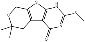 6,6-dimethyl-2-(methylsulfanyl)-3,5,6,8-tetrahydro-4H-pyrano[4',3':4,5]thieno[2,3-d]pyrimidin-4-one 化学構造式