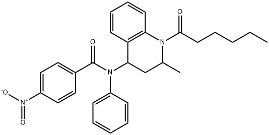 N-(1-hexanoyl-2-methyl-1,2,3,4-tetrahydroquinolin-4-yl)-4-nitro-N-phenylbenzamide 结构式