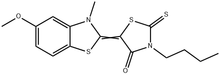 3-butyl-5-(5-methoxy-3-methyl-1,3-benzothiazol-2(3H)-ylidene)-2-thioxo-1,3-thiazolidin-4-one 结构式