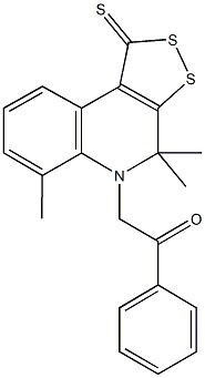 1-phenyl-2-(4,4,6-trimethyl-1-thioxo-1,4-dihydro-5H-[1,2]dithiolo[3,4-c]quinolin-5-yl)ethanone Struktur
