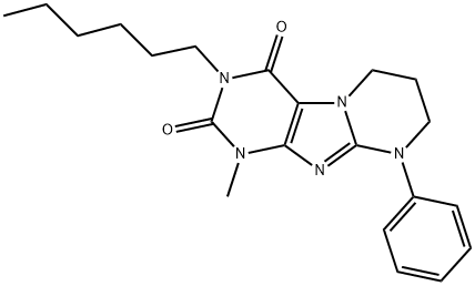 3-hexyl-1-methyl-9-phenyl-6,7,8,9-tetrahydropyrimido[2,1-f]purine-2,4(1H,3H)-dione 结构式