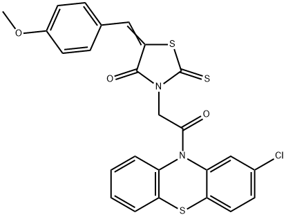 3-[2-(2-chloro-10H-phenothiazin-10-yl)-2-oxoethyl]-5-(4-methoxybenzylidene)-2-thioxo-1,3-thiazolidin-4-one 化学構造式
