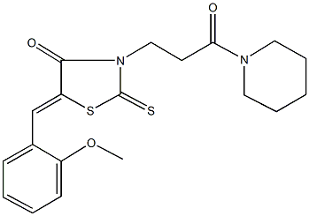5-(2-methoxybenzylidene)-3-[3-oxo-3-(1-piperidinyl)propyl]-2-thioxo-1,3-thiazolidin-4-one Struktur