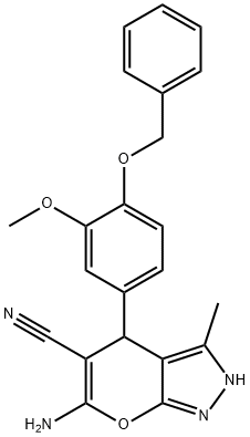 6-amino-4-[4-(benzyloxy)-3-methoxyphenyl]-3-methyl-1,4-dihydropyrano[2,3-c]pyrazole-5-carbonitrile Structure