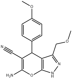 6-amino-3-(methoxymethyl)-4-(4-methoxyphenyl)-1,4-dihydropyrano[2,3-c]pyrazole-5-carbonitrile,300836-13-9,结构式