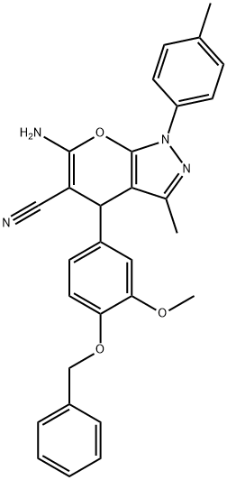 300836-51-5 6-amino-4-[4-(benzyloxy)-3-methoxyphenyl]-3-methyl-1-(4-methylphenyl)-1,4-dihydropyrano[2,3-c]pyrazole-5-carbonitrile