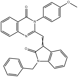 2-[(1-benzyl-2-oxo-1,2-dihydro-3H-indol-3-ylidene)methyl]-3-(4-methoxyphenyl)-4(3H)-quinazolinone 化学構造式