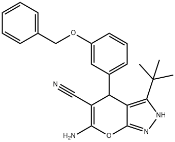 6-amino-4-[3-(benzyloxy)phenyl]-3-tert-butyl-1,4-dihydropyrano[2,3-c]pyrazole-5-carbonitrile Structure