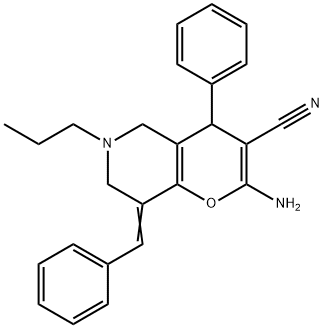 2-amino-8-benzylidene-4-phenyl-6-propyl-5,6,7,8-tetrahydro-4H-pyrano[3,2-c]pyridine-3-carbonitrile Struktur