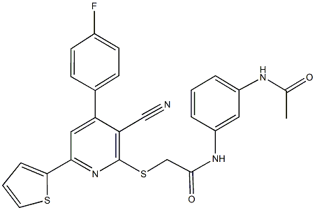 N-[3-(acetylamino)phenyl]-2-{[3-cyano-4-(4-fluorophenyl)-6-(2-thienyl)-2-pyridinyl]sulfanyl}acetamide Struktur