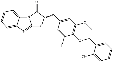 2-{4-[(2-chlorobenzyl)oxy]-3-iodo-5-methoxybenzylidene}[1,3]thiazolo[3,2-a]benzimidazol-3(2H)-one Structure